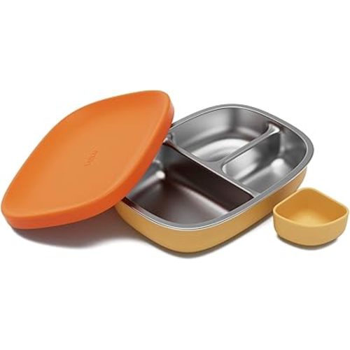 Lalo Bento Box - BPA-Free Bento Box For Kids & Toddlers, Leak-Proof, Dishwasher Safe, Easy to Open & Clean Silicone & Stainless Steel Lunch Box For Kids, Portable for Daycare or Travel - Citrus Peel