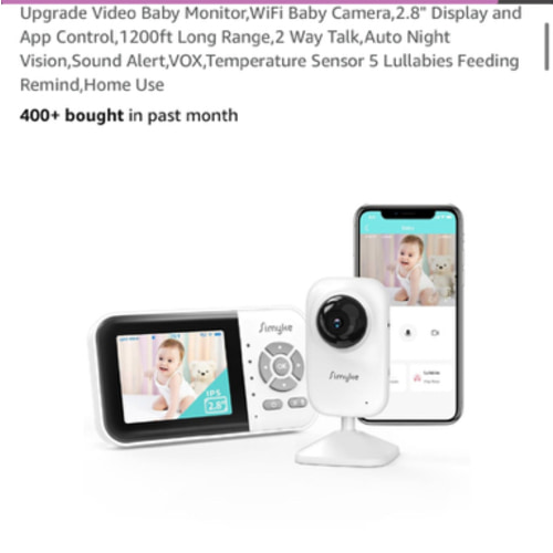 Upgrade Video Baby Monitor,WiFi Baby Camera,2.8" Display and App Control,1200ft Long Range,2 Way Talk,Auto Night Vision,Sound Alert,VOX,Temperature Sensor 5 Lullabies Feeding Remind,Home Use