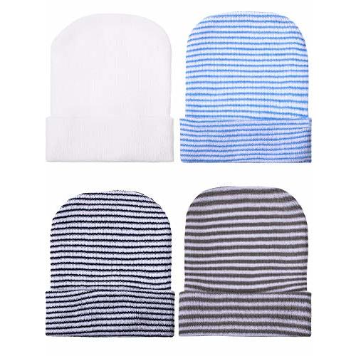 Geyoga Newborn Baby Boy Hat Newborn Beanie Stripes Hat Toddler Soft Caps Infant Cotton Knit Caps for Baby Boys 0-6 Months