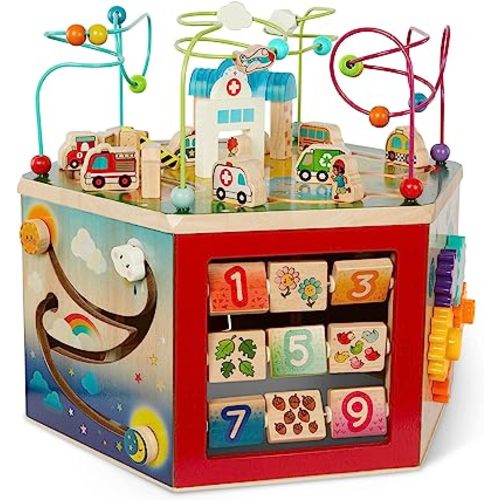 Battat – Wooden Activity Cube – City-Themed Activity Center – Educational Toys- Wooden Toys For Toddlers And Kids- 1 year +