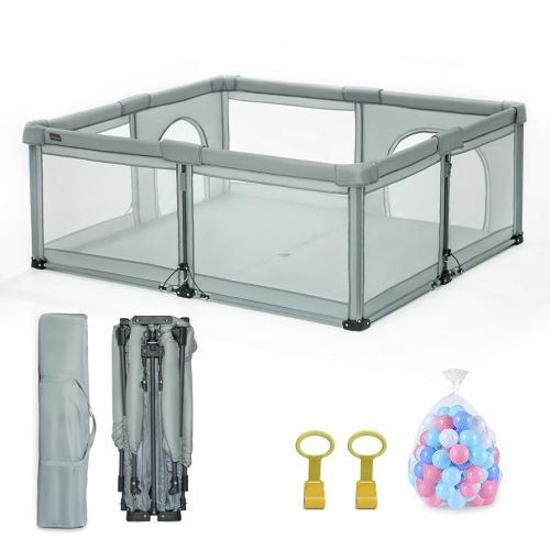 Foldable Baby Playpen,59x71 Inches Portable Playpen,Collapsible Play Pen for Babies and Toddlers,Indoor & Outdoor Baby Fence Play Area,Cold Gray