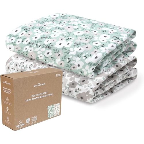 Organic Cotton Pack & Play Sheets - 2pk Mini Crib Sheets Girl, Sage Floral