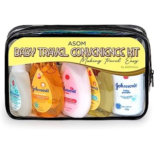 Asom Baby Bath Essentials Travel Convenience Kit, Bedtime Soap Shampoo Lotion Wipes Rash Cream and Moisturizing Set, TSA-Compliant All-in-One Hassle-Free Traveling Babies Toiletries.