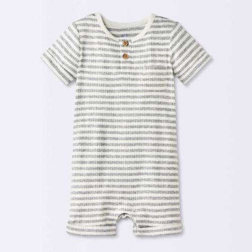 Baby Boys' Striped Henley Short Sleeve Romper - Cloud Island™ Heather Gray 0-3M