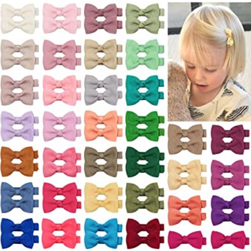 CLLOT Hair Clips, 70PCS Baby Girls Fully Lined Baby Bows Hair Pins Tiny 2' Hair Bows Alligator Clips for Infants Toddlers in Pairs