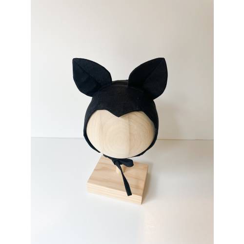 Bat bonnet, baby bat bonnet, black baby bonnet, handmade baby bonnet, linen baby bonnet, newborn to 2T baby bonnet,