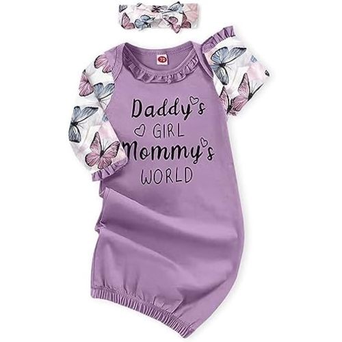 AMAWMW Newborn Baby Girl Little Sister Sleeper Gown Stripe Long Sleeve Nightgown Pajamas Gifts Stuff Essential Outfit