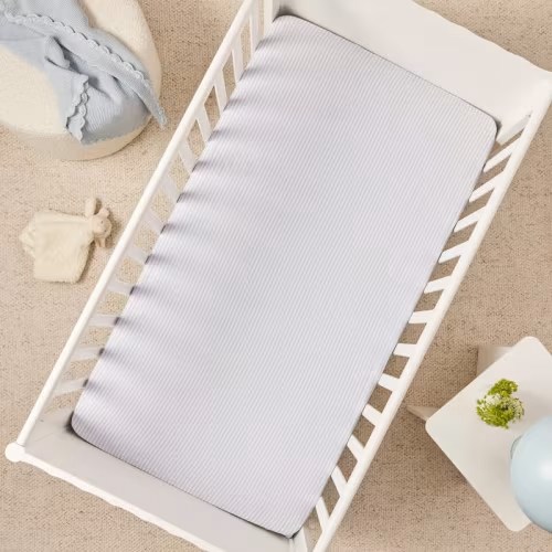 Adairs Kids - Vintage Washed Linen Dusty Blue & White Stripe Fitted Sheet Pack of 2 | Adairs