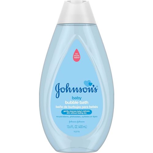 Johnson's Baby Bubble Bath for Gentle Baby Skin Care, Tearless Baby Bubble Bath Gently Cleanses Baby’s Delicate Skin, Hypoallergenic, Tear, Dye, Paraben & Sulfate-Free, 13.6 fl. oz