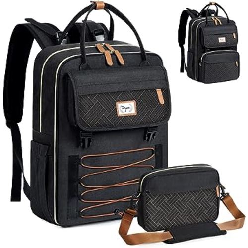 Diaper Bag Backpack with Removable Cross Body Bag & 2 Compartments, Large Baby Diaper Bag with Changing Pad, Unisex Backpack Diaper Bag, Black