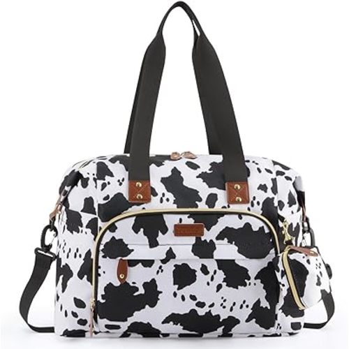 Tuwubi Diaper Bag Tote,Diaper Bag backpack with Pacifier Case Large Travel Diaper Tote for Mom and Dad Multifunction Large Baby Bag - Cow Print