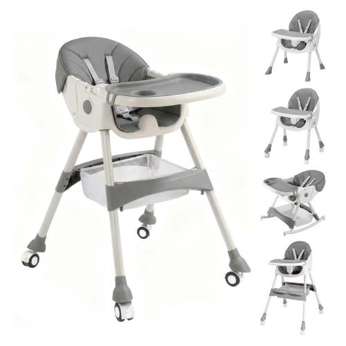Halicool Adjustable 6-in-1 Convertible Baby High Chair, Double-Layered Tray with Game Board, Bpa-Free Food Grade Material, Portable with Wheels