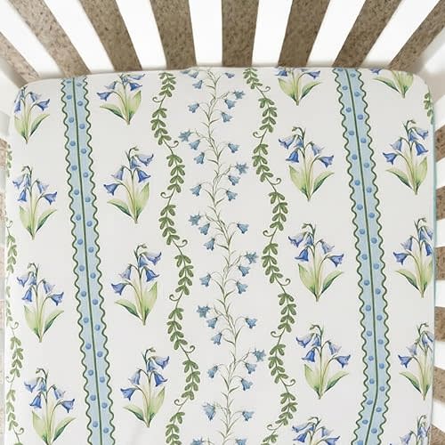 Brandream Organic Crib Sheets - Botanical Floral Stripes and Vines