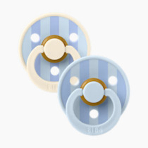 BIBS Studio Block Colour Natural Rubber Pacificier (2 Pack) - Baby Blue Dusty Blue, Size 1