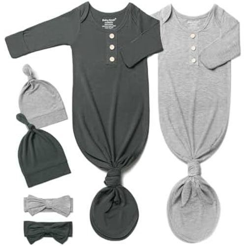 Baby Noah Newborn Knotted Gown Set with Hat and Headband - Buttery Soft Tie Bottom Gown for Baby's Sweet Dreams (2 Packs)
