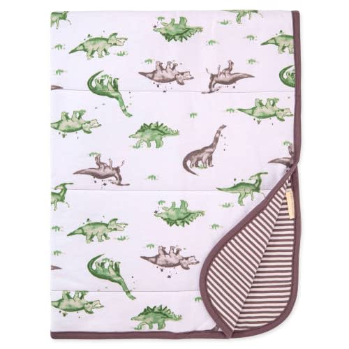 Burts Bees Baby Infant Reversible Blankets 100% Organic Cotton GOTS Certified - Happy Herbivore Prints with Quilting Pattern Soft Nursery Blanket with 100% Polyester Fill for Size 30 x 40 Inch