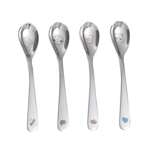 NUOLUX 4pcs Stainless Steel Baby Feeding Spoons Cartoon Pattern Children Spoons