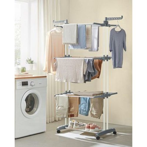 4-tier Clothes Drying Rack, Steel Rolling Laundry Dryer Stand White