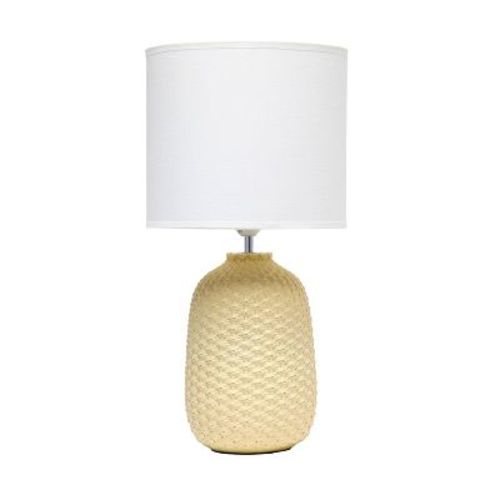 20.4" Traditional Ceramic Purled Texture Bedside Table Desk Lamp With White Fabric Drum Shade Yellow - Simple Designs: Etl Listed
