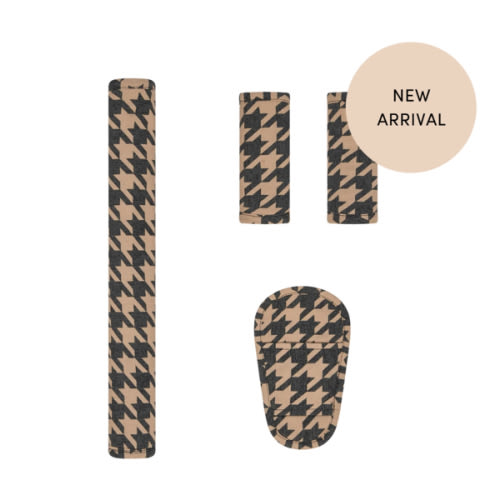 Black Houndstooth Linen Pram Harness Cover Set