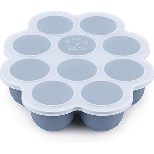 KeaBabies Silicone Baby Food Freezer Tray with Clip-on Lid, 2oz x 10 Pods Baby Food Freezer Molds, Breast Milk Freezer Tray, Dishwasher, Microwave, BPA-Free Baby Food Storage Tray (Slate)