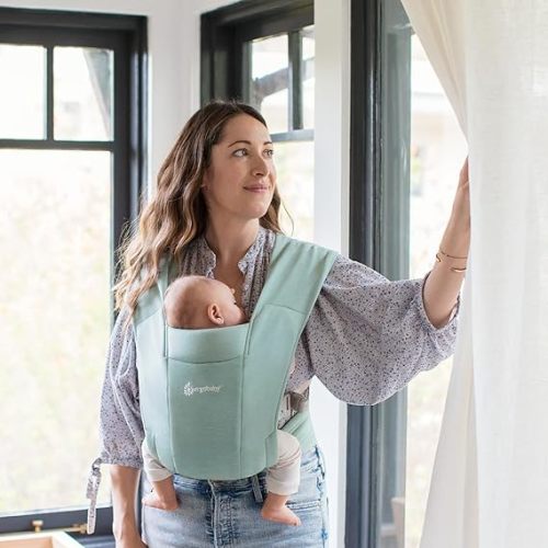 Ergobaby Embrace Cozy Newborn Essentials Baby Carrier Wrap (7-25 Pounds), Ponte Knit, Jade Green