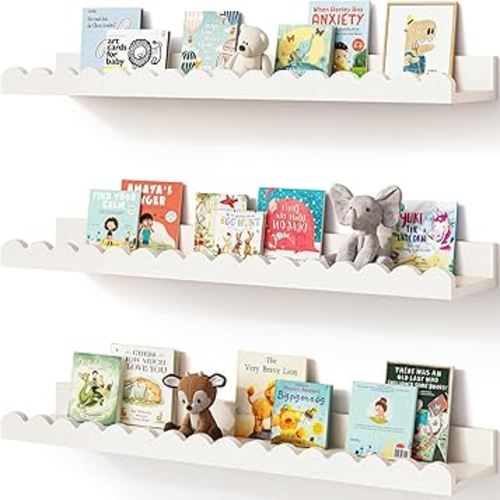 Onlysky Scalloped Shelves, Nursery Book Shelves, Floating Book Shelves for Wall, Toddler Nusery Deocr