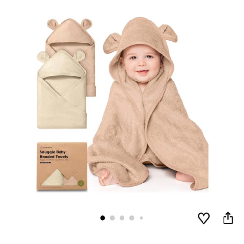 KeaBabies 2-Pack Hooded Baby Towels for Newborn - 30x30 Soft & Absorbent Viscose from Bamboo Baby Bath Towels with Hood for Infant, Toddler,Kids,Boys Girls,Newborn Bath Essentials (Almond, Petite)