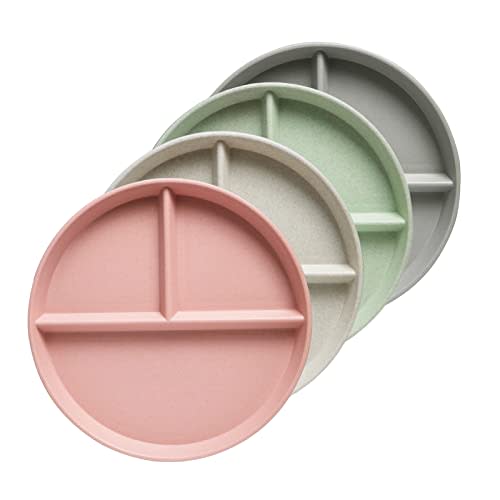 greenandlife 9 Inch (4PCS) Unbreakable Divided Plates for Kids Adults, Dishwasher & Microwave Safe Compartment Plate, Lightweight Reusable Plastic Portion Control Plates, BPA Free and Healthy