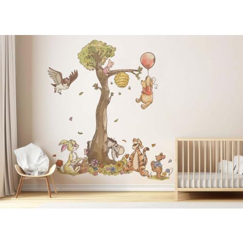 Vintage Winnie the Pooh Wall Mural Classic Wallpaper with Piglet, Tigger, and Eeyore for Baby Nursery or Kids Room decor