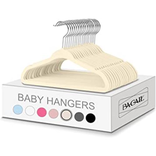 BAGAIL Kids Velvet Hangers 11 Inches Children's Clothes Hangers Non-Slip Baby Hangers for Infant/Toddler (Ivory,50pack)