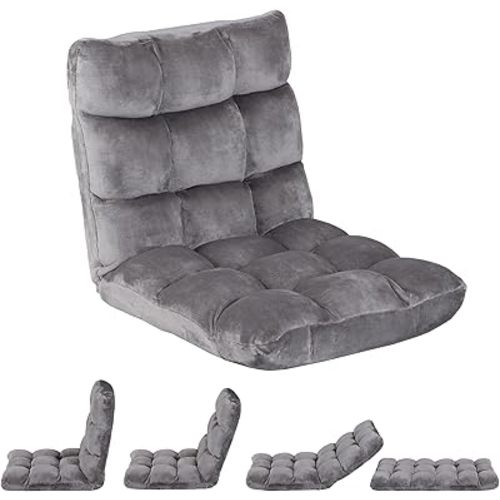SUPER DEAL 14-Position Folding Floor Chair Gaming Sofa Cushioned Padded Reclining Bed Lounge Couch Seating for Comfy Reading, Reading, Gaming, Relaxing, Watching TV