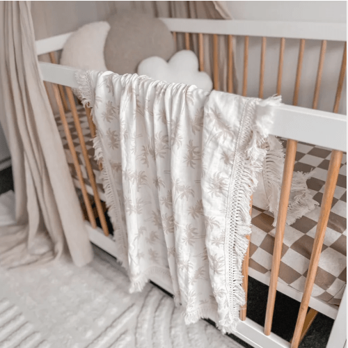 3 Little Crowns Fringe Swaddle Blanket - Palm Tree