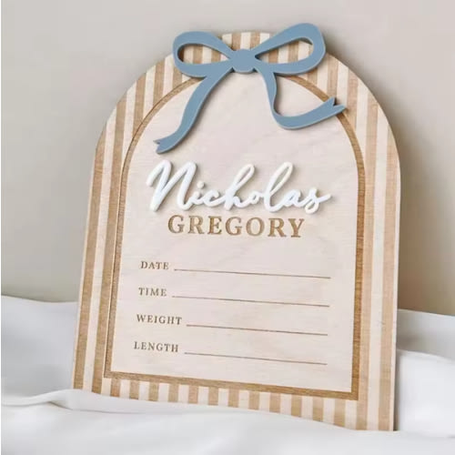 Customized Name Bow Birth Announcement Sign Hospital Announcement Baby Name Plaque Baby Shower Gift - AliExpress