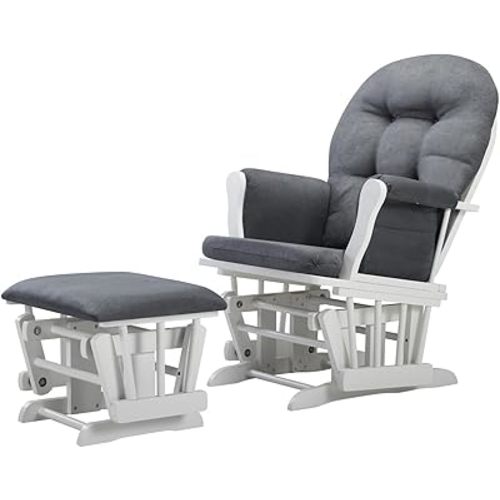 Angel Line Grayson Glider and Ottoman, White w/Dark Gray Cushion