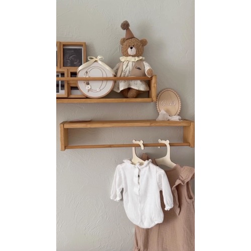 Wooden Wall Shelves Set – Natural Floating Shelf for Baby Room, Montessori Storage Bookshelf – Eco-Friendly Solid Wood, Nursery Wall Decor
