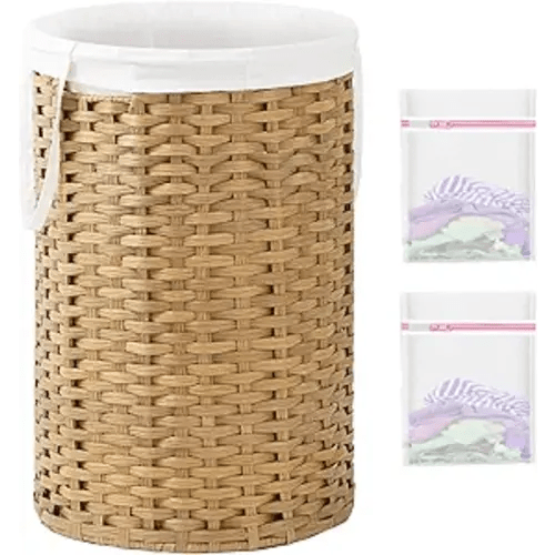 Large Laundry Hamper Laundry Basket Round 34.3 Gal (130 L) Handwoven Wicker Laundry Baskets Rattan Laundry Basket with Removable Bag Handles 2 Mesh Bags for Living Room Bedroom Natural
