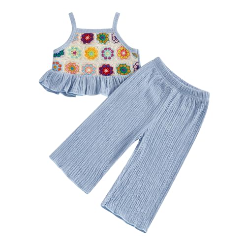 Baby Girl Outfits Crocheted Ruffled Camisole And Elastic Pants Set 6 12 18 24 Months 2 3 4 T