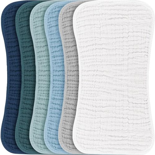 Konssy Muslin Baby Burp Cloths Sets for Unisex- 6 Pack Large 100% Cotton Burping Clothes for Newborn,Baby Girls and Boys - Blue Color