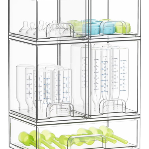 SpaceAid Bottle Storage Organizer Baby - Acrylic Bottles Station Organizer Container, Stackable Clear Drawers for Countertop, Vanity, Bathroom, Cabinet, Pantry Organization, 5 Pack, 2S2M1L, 15.4" H