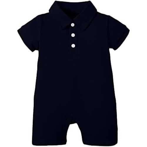 DEFAHN Baby Boy Polo Romper Short Sleeve Solid Bodysuit Jumpsuit Collared Onsies Pique Infant One-Piece Outfit