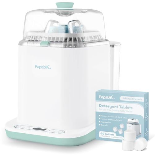 Papablic Bottle Washer Pro, Baby Bottle Washer & Sterilizer & Dryer, 4-in-1 Bottle Washer Sanitizer for Bottles, Pump Parts, & Baby Essentials - Quick & Clean with 60 Detergent Tablets, Green