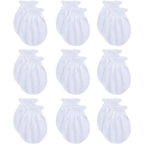RATIVE Newborn Baby Cotton Gloves No Scratch Mittens for 0-6 Months Boys Girls - 9-pairs/White