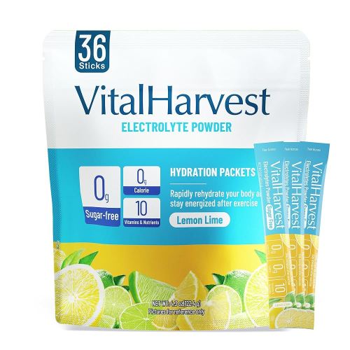 VitalHarvest 36 Sticks Electrolytes Powder Packets Sugar Free Hydration Packets Electrolyte Liquid Daily IV Drink Mix with Lemon Lime, Low Sodium, 0 Calorie