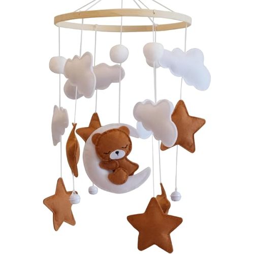 Baby Crib Mobile - Bear Mobile for Crib, Felt Cloud Nursery for Boys and Girls, Baby Bassinet Mobile Toy - Shower Set for Infant Bedroom Hanging Decoration