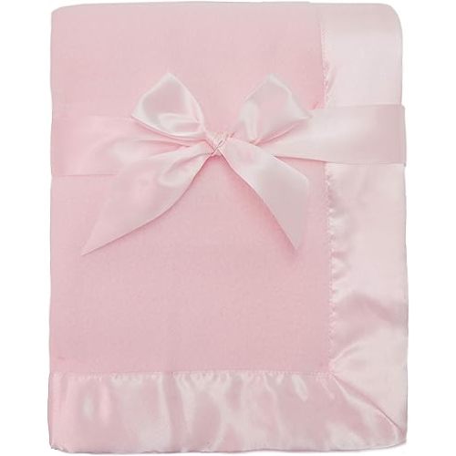 American Baby Company Fleece Blanket with Silk-Like Satin Trim, Soft, Warm & Cozy, Pink, 30" x 40" for Boys and Girls, Perfect for Baby Carrier, Stroller, Travel and Gifting