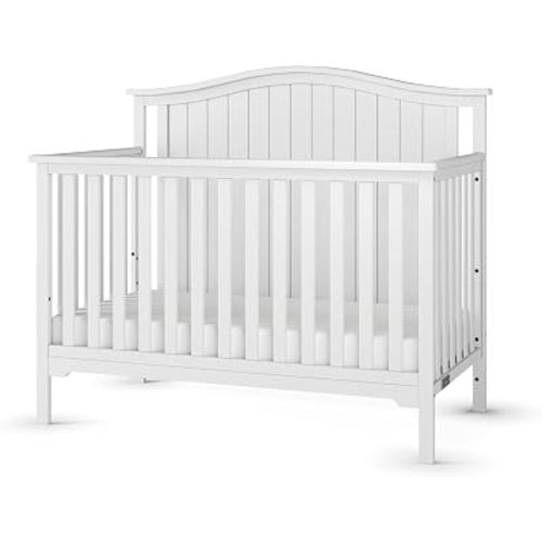 Child Craft Hampton Arch 4-in-1 Convertible Crib, Baby Crib Converts to Day Bed, Toddler Bed and Full Size Bed, 3 Adjustable Mattress Positions, Non-Toxic, Baby Safe Finish (Matte White)