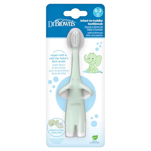 Dr. Brown's Infant-to-Toddler Toothbrush, Soft and Safe Baby Training Brush, Elephant, Mint, 0-3 years (Styles May Vary)