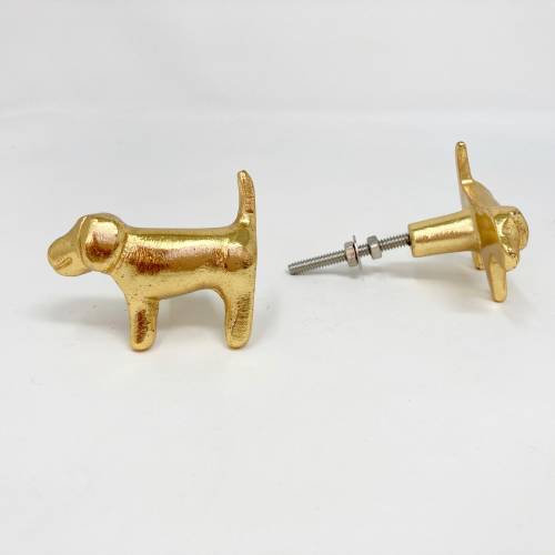 Dog Knob in Gold Drawer Pull Animal Knob Cabinet