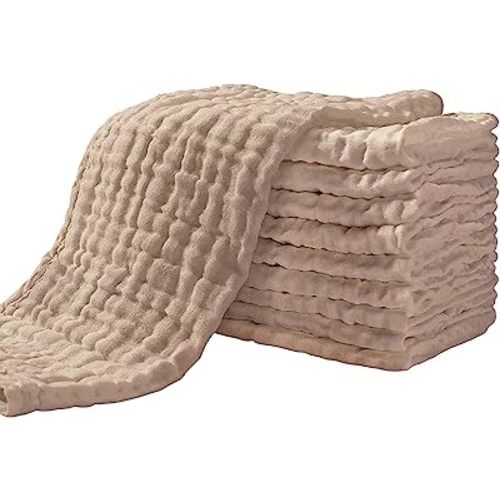 Yoofoss Muslin Burp Cloths for Baby 10 Pack 100% Cotton Baby Washcloths for Boys Girls Large 20''X10'' Super Soft and Absorbent Brown